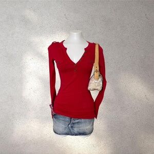 Y2K Col Story Cherry Red Henley Top // Bella Swan Grunge 00s